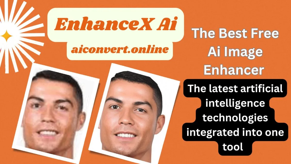 A before-and-after example of the image enhancement tool improving facial details.