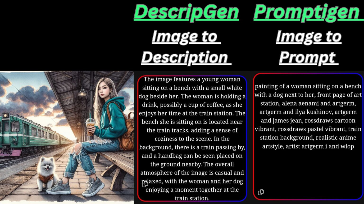 Transform images into text, description and prompt