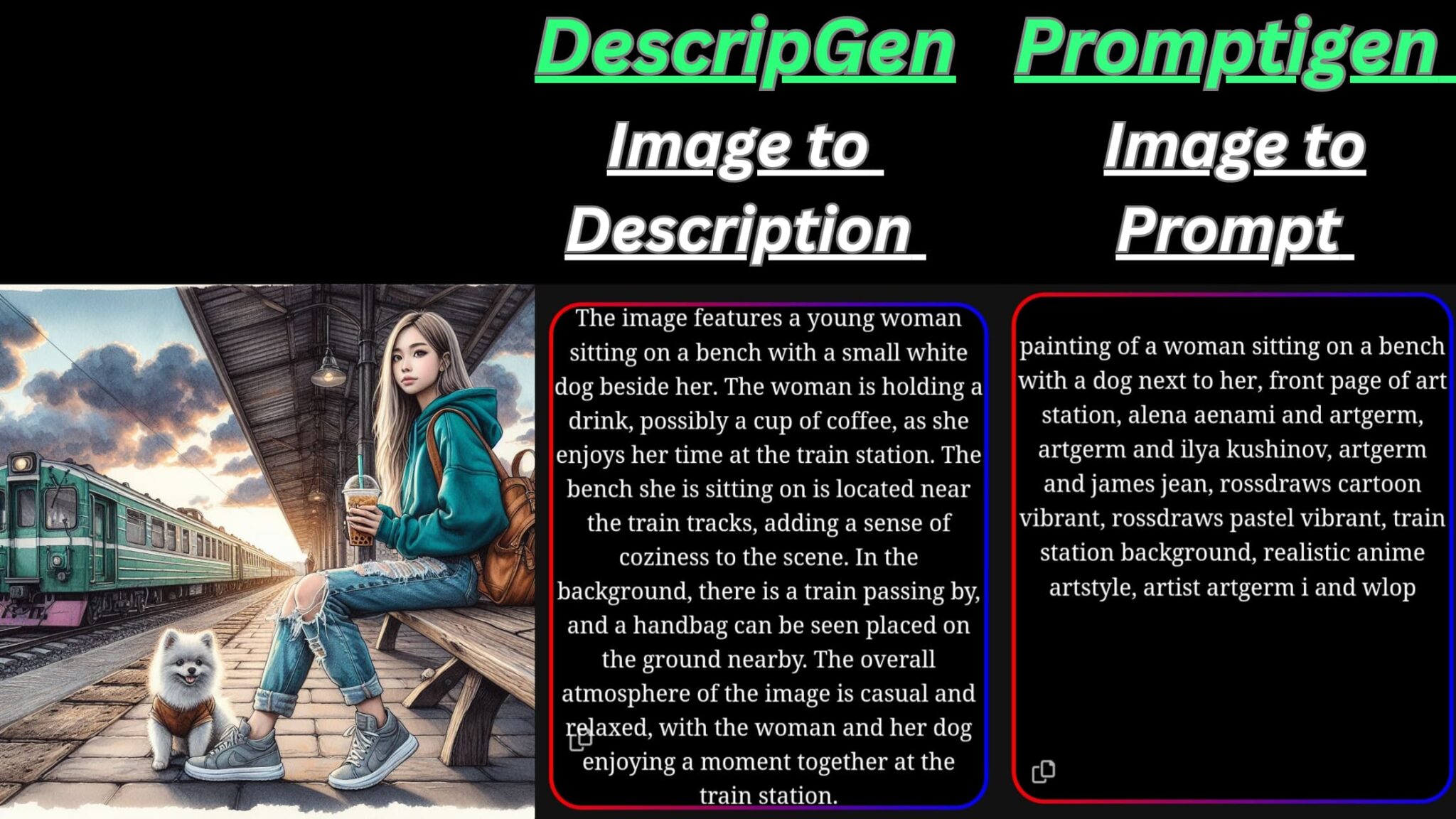 Transform images into text, description and prompt